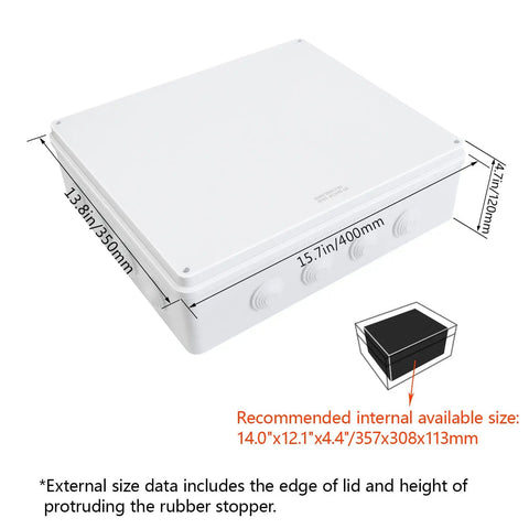 Rugged ABS Plastic IP65 Dustproof Waterproof Junction Box Electrical Enclosure White 15.7 Inch 13.8 Inch 4.7 Inch Surface Mount