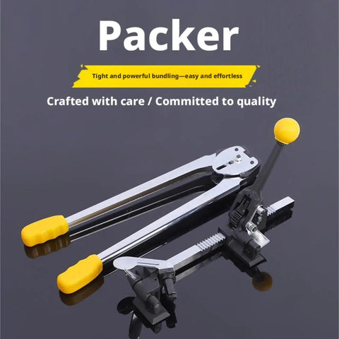 Heavy Duty Manual Strapping Machine With Dual Purpose Tensioner And Sealer For Paper And Plastic Bands on a black surface.