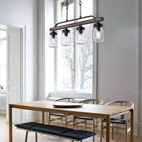 Farmhouse Black Mason Jar Chandelier for Kitchen Island and Dining Table Rustic Linear Pendant Light