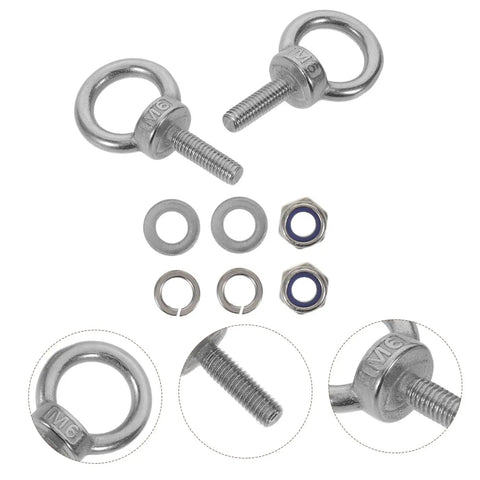 Heavy Duty Stainless Steel Eye Bolts With Nuts And Washers M6x20 For Concrete Hanging Hooks And Ring Holes Anti Loosening Nylon Nuts With Flat And Spring Washers Durable Eye Bolts For Secure Load Lifting, with washers