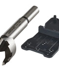 Pro Grade Forstner Drill Bit Set With Custom Hinge Mounting Template featuring a 35mm drill bit and alignment guide for smooth boring.