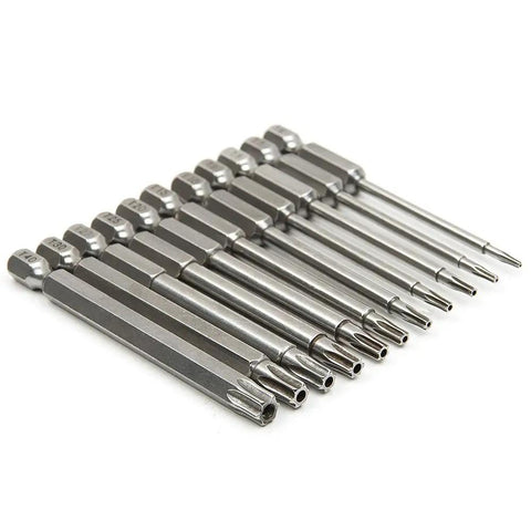 Magnetic Torx Bit Set 11 Piece T6 Through T40 with 1/4 Inch Hex Shank 3 Inch Length S2 Steel Security Tamper Proof Star Bits