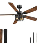 Dope Farmhouse Style 42 Inch Ceiling Fan With Lights And Remote, 6 Speeds, Timer, Reversible DC Motor, Dual Finish Walnut And Black