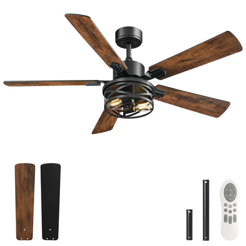 Dope Farmhouse Style 42 Inch Ceiling Fan With Lights And Remote, 6 Speeds, Timer, Reversible DC Motor, Dual Finish Walnut And Black