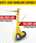 Tough As Nails 2 Pack Semi Trailer Stabilizing Jacks with 100000 Lb Static Load Rating and 50000 Lb Lift Capacity, yellow finish.