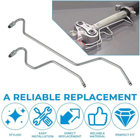 Rack Pinion Transfer Lines For 2007 Chevrolet Tahoe Suburban Avalanche And 2007 GMC Yukon And 2007 Cadillac Escalade With Male Fittings Hard Lines On Rack Replacement For Precise Steering, showing steel lines with fittings and steering rack.