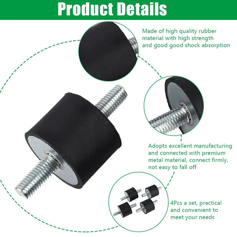 Heavy Duty Rubber Vibration Isolator Mounts 40x30mm Shock Absorbing Studs For HVAC Machinery Industrial Equipment Noise Reduction And Quiet Operation Easy Installation For Compressors Engines And Water Pumps, black rubber stud mount