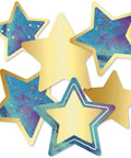 Galaxy Star Cutouts Set 36 Pieces For Science And Space Theme Marble And Gold Party Decor Name Tags Bulletin Board And Classroom Decor Durable Card Stock Laminatable And Reusable Kid Friendly showcasing marble and gold star designs.