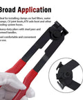 Go To CV Joint Axle Boot Clamp Pliers Tool With 20 Crimp Bands with red handles and precise cutting jaws on white background