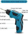 Drop Dead Easy Lithium Ion Cordless Hammer Drill And Impact Driver Workhorse Kit With Rapid Charger and Tough Tote Bag for Wood, Metal, Stone and All Your Sunday Projects, showing side view with key features labeled.