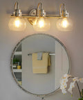3 Bulb Brushed Nickel Wall Sconce With Clear Globe Glass Shade Totally Straight Fire Farmhouse Lighting Fixture For Bathroom Mirror And Kitchen E26 Socket Base Legit above round mirror with towel and orchid