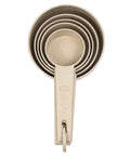 Top view of Wheat Straw Measuring Cups And Spoons Set Ten Piece For Cooking And Baking With Assorted Sizes, stacked neatly