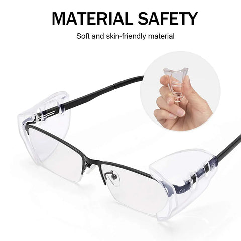 Flexible Slip On Side Shields For Clear Prescription Eyeglasses With Soft TPU Cushions That Block Wind Straight Up And Keep Dust Away While You Roll Around Or Just Hang Outside All Day Long