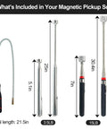 3 In 1 Magnetic Pickup Set with 15 lb telescoping retriever, 3.5 lb slim magnet, and flexible shaft with ergonomic grip