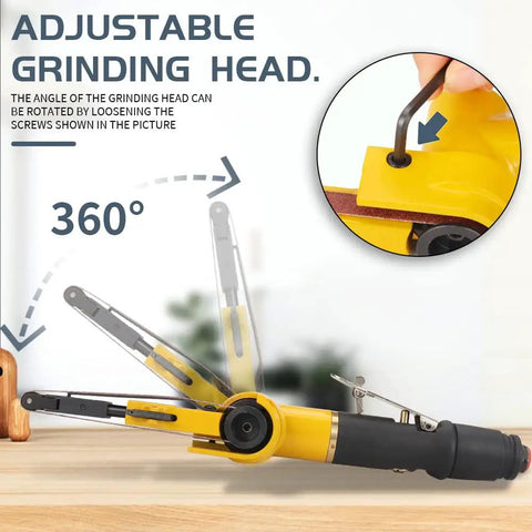 Deep Reach Air Belt Sander For Metal Working And Weld Removal, Mini Pneumatic Belt Grinder with adjustable grinding head
