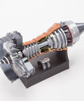 TR900 Aero Aircraft Engine Model Kit That Actually Runs, 50 Plus Pieces, Functional Jet Turbofan close-up, transparent housing.