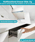 Pro Grade Drawer Slide Jig For Cabinets And Desks showing vertical and horizontal installation capabilities