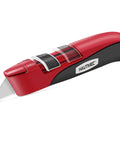 Auto Retracting Utility Knife With Dual Safety System For Fast Box Cutting Blade Auto Retracts When Off The Cutting Surface No Brainer Safety Push Button Release Easy Grip Handle Ideal For DIY Packing And Heavy Duty Work red metal blade