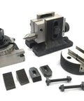 Beefy 3 Inch Rotary Table With ER20 Collet Adapter, M6 Clamp Kit, round vise, tailstock shown in precise machining setup