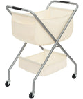 Collapsible Laundry Cart With Wheels 65L 17 Gal Rolling Hamper Clothes Basket On Wheels Space Saving Steel Frame Beige