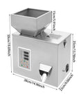 Top Tier Automatic Powder Filling Machine With Precise 0.2g Accuracy And Fast 2 To 5 Second Dispensing Speed shown from the side with dimensions.