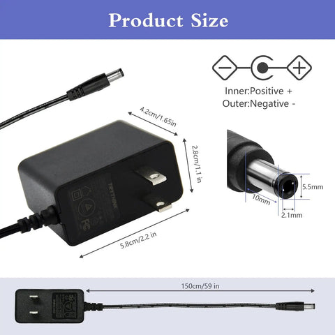 5V 2A DC Power Adapter With 9 Interchangeable Jacks 5.5x2.1mm 100-240V AC Input To 5V DC Output 10W Cable dimensions diagram.
