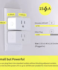 Z Wave 800 Series Smart Power Plug With Energy Monitoring And Power Meter plugged into outlet showing dimensions and power details