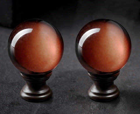 Dope Crystal Ball Lamp Finials With Bronze Finish Base, Tawny Glass, 2 Inch Tall, Threaded 1/4-27 Fits Standard Harp, Top Cap Decor