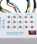 Slick Electric Bike Scooter Brushless Controller Tester Diagnostic Rig Checks 24V 36V 48V 60V 72V Motor Coils with multiple connection pins and battery switch.