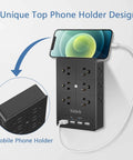 Beefed Up Heavy Duty Surge Protector Wall Charger With 12 Wide AC Outlets And 4 USB Ports, top phone holder design