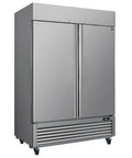 Shop Ready Commercial Freezer Upright Refrigerator With No Frost Hassle 49 Cubic Foot stainless steel reach-in cabinet front view.