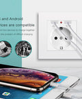 Straight Up Wall Outlet With Dual Usb Ports 5V 2 1A Fast Power 16A EU Standard Plugs charging iOS and Android devices.