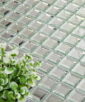 Mirror Glass Mosaic Tiles 12x12 Inch Beveled Five Face Silver Crystal Backsplash For Kitchen And Bathroom Seamless No Grout Required