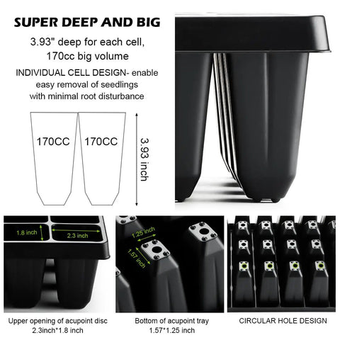 Deep 40 Cell Seed Starter Trays, 3.93 Inch Deep Plastic Nursery Trays For Seed Germination And Propagation, 2.1 By 1.8 Inch Cells, 20 By 10 Inches, Fits Standard 1020 Flats And Inserts, Pro Grade For Seedlings