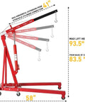 Folding Hydraulic Engine Hoist 2 Ton 4000 Lbs Heavy Duty with height and extension specs shown in image.