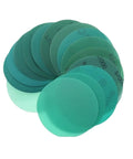Rock Solid 30 Pc Set Of 5 Inch Hook And Loop Sanding Discs With Green Abrasive Film for orbital sanders, showing various disc grits.
