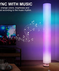 61 Inch RGB Color Changing Floor Lamp With Remote Music Sync Dimmable LED Standing Light Linen Lampshade Modern Corner Lamp glowing.