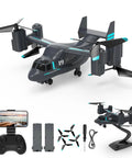 Grab And Go Beginner Friendly Drone With 720P HD Camera in dark blue, includes remote control, batteries, and accessories.