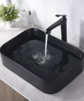 Rectangular Matte Black Vessel Sink Dope Modern Look 22x15 Inches, Top Mount Bathroom Vanity Basin with running water