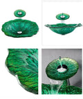 Slick Tempered Glass Vessel Sink Lotus Leaf Countertop Basin featuring smooth waterfall flow from faucet, vibrant green design.