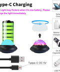 Diagram of Mini DJ Disco Ball Light 2 In 1 With Sound Activated Multicolor LEDs, USB charging options, and connections shown.