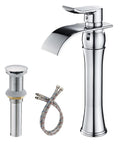 Chrome Vessel Sink Faucet Tall Waterfall Design With Pop Up Drain Single Handle Polished Finish Without Overflow 1 Hole Basin Mixer Tap Pro Grade Built To Last For Modern Bathrooms with accessories