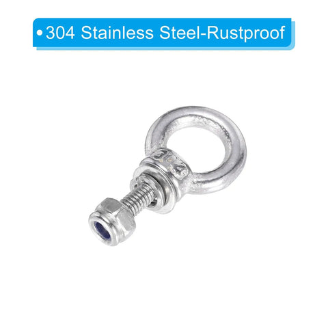 Premium Heavy Duty M3 x 9mm Lifting Shoulder Eye Bolt Set 304 Stainless Steel showing single bolt with nut and eye.