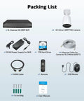 Packing list for Two-Way Audio PoE Security Camera System Outdoor With 5MP Wired Cameras And 4K 8-Channel NVR