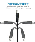 2-Pack 6 Foot DC Extension Cord 2.1mm X 5.5mm Male To Female Power Cable for CCTV, shown with five cables fanned out