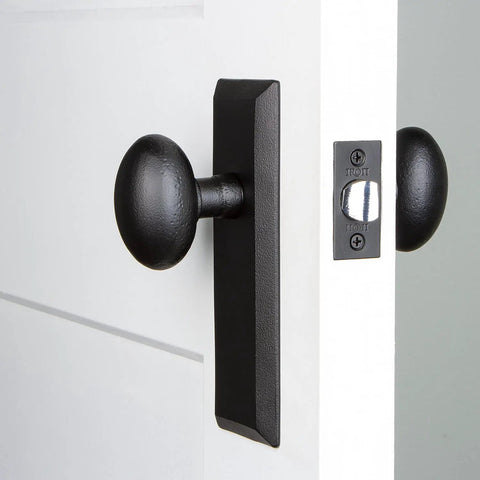 Keep Plate With Aeg Knob In Matte Black Iron For Modern Doors Slick Rustic Industrial Hardware Set on white door