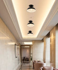 Industrial Semi Flush Mount Ceiling Light Matte Black Farmhouse Fixture installed in modern hallway ceiling