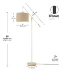 Serena 66 Inch Floor Lamp With Matte White Finish Faux Wood Accents And Natural Jute Shade Adjustable Arm Dimmable Rotary