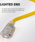 100 Ft Lighted Outdoor Extension Cord With 12 Gauge 3 Wire SJTW Heavy Duty Yellow Cable, 3 Prong Grounded Plug with LED Indicator