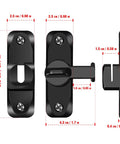 Heavy Duty Flip Gate Latches For Barn Doors And Garden Gates 90 And 180 Degree Anti Rust Hasps Thickened Zinc Alloy Locking Latch Durable Weatherproof Fit Barn Doors Bathroom Outdoor Garage Window Black 2 Pack shown from front and side with measurements